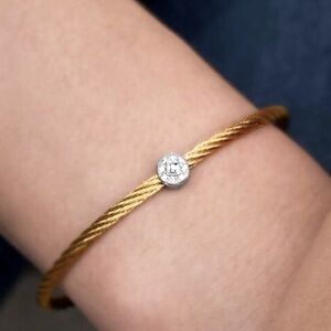 ALOR Cable Stackable Bracelet with Single Round Station w/ 18kt Gold & Diamonds